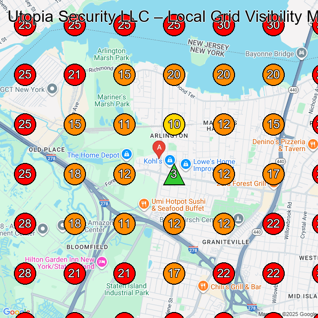 Utopia Security LLC GeoGrid visibility map for Security Guard Service in Staten Island
